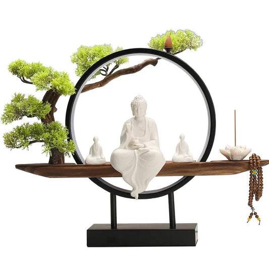 Buddha Back-Flow Incense Holder & Ring Light Ornamental Set