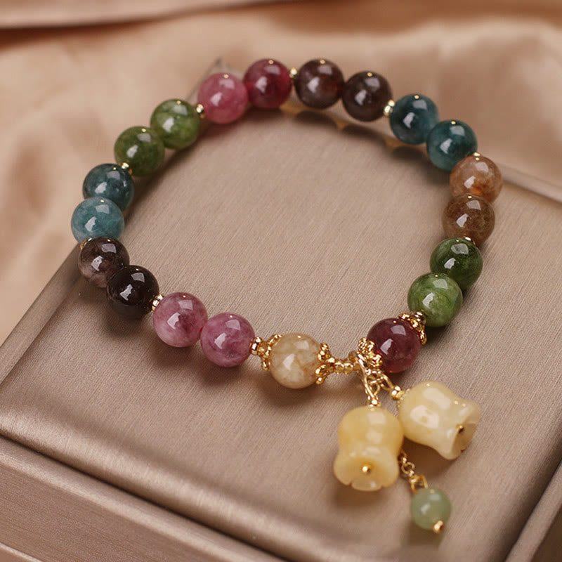 Natural Tourmaline Flower Bead Charm Bracelet (8MM)