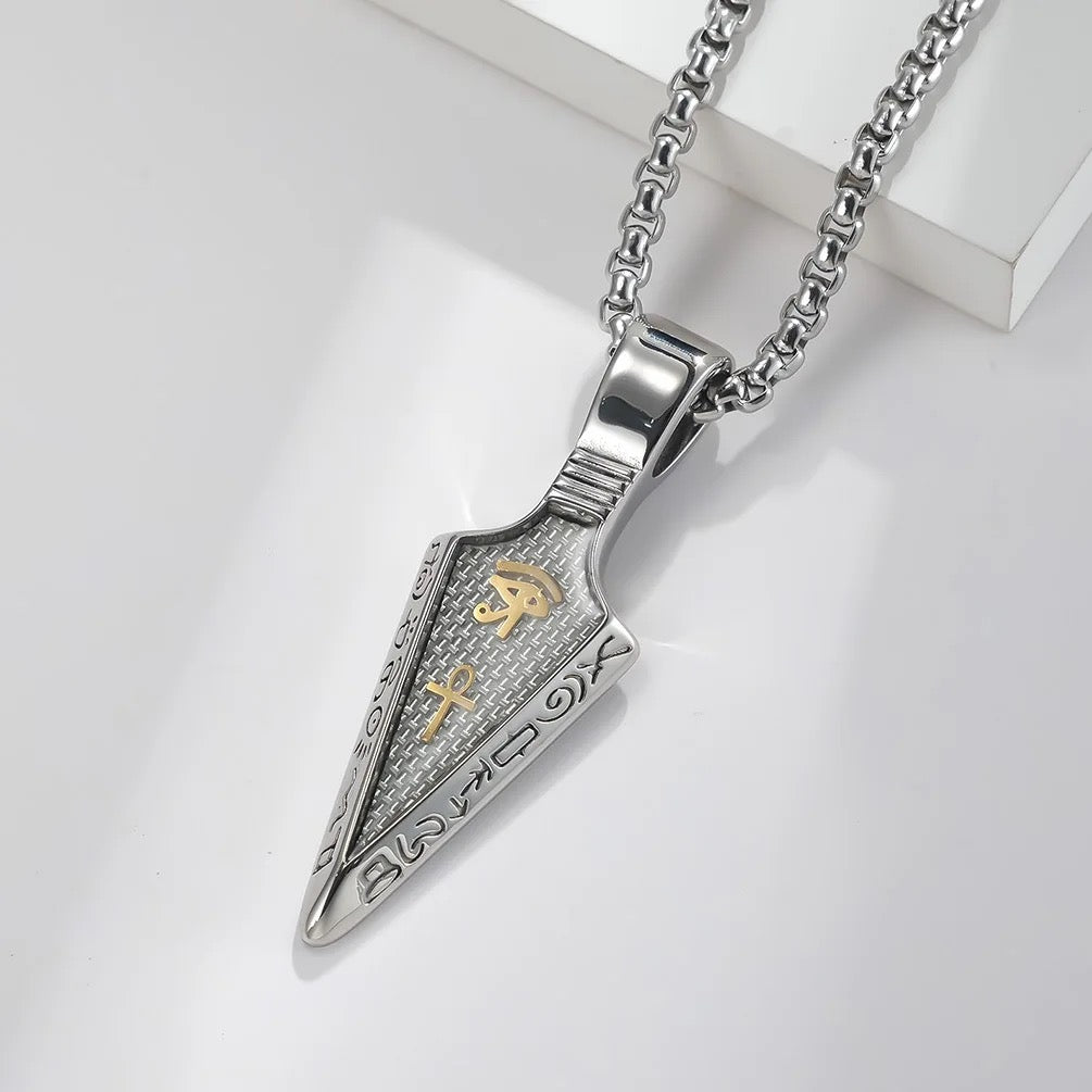 Stainless Steel Egyptian Arrow Head Necklace with Eye of Horus