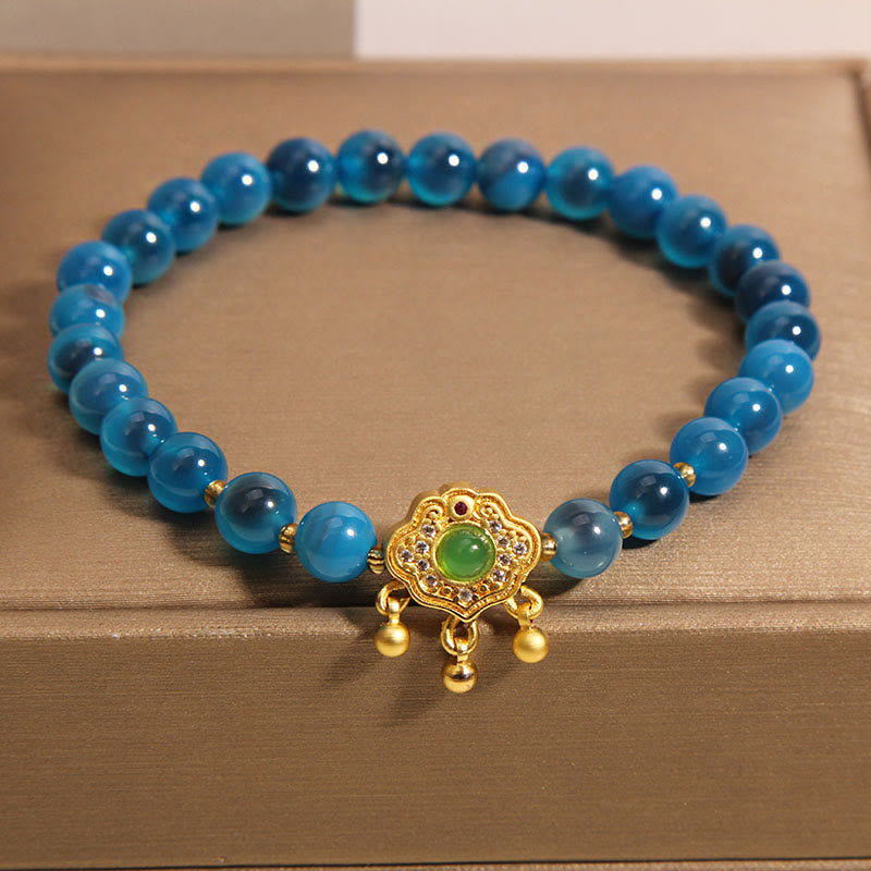 Blue Candy Agate Chinese Lock Charm Healing Bracelet (6mm)