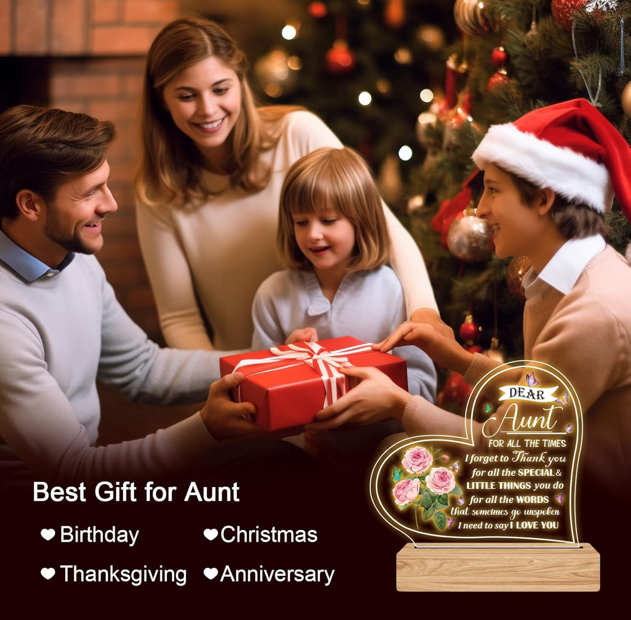 Mother’s / Aunt Love 3D Acrylic USB Night Lamp With Wooden Base