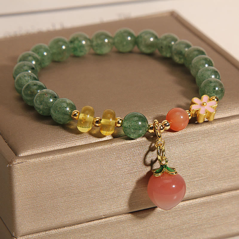 Natural Green Strawberry Quartz Love Peach Charm Bracelet (6mm)