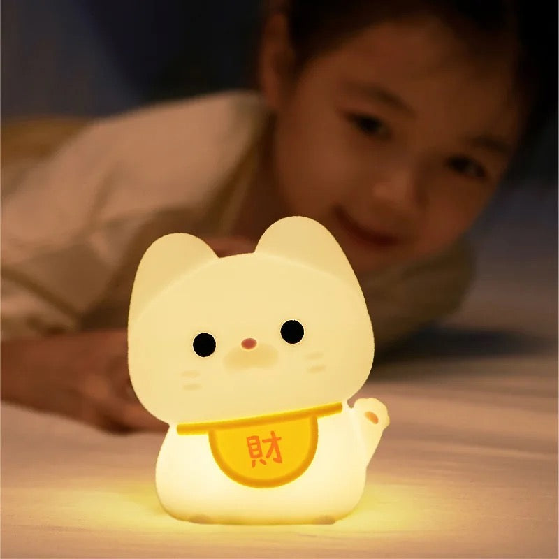 Adorable Squishy Silicone Animal Night Light (Lucky Chinese Cat)