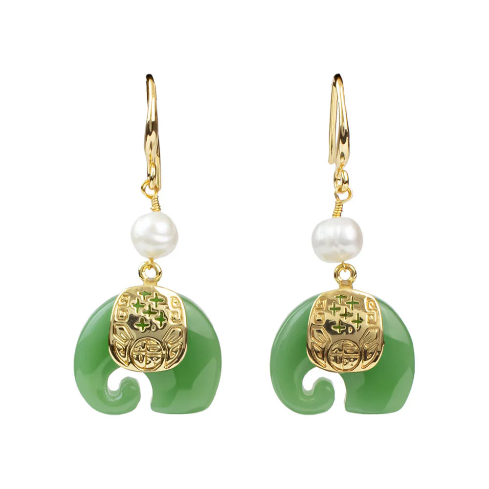 Natural Jade Stone Elephant Set (2pc)
