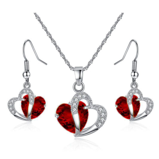 Red Zirconia Stone Heart Set