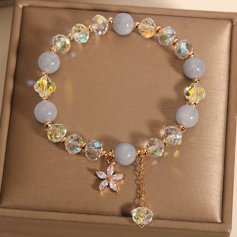 Serenity and Healing Natural Aquamarine Crystal Zircon Flower Bracelet Aquamarine Charm Bracelet (8mm)