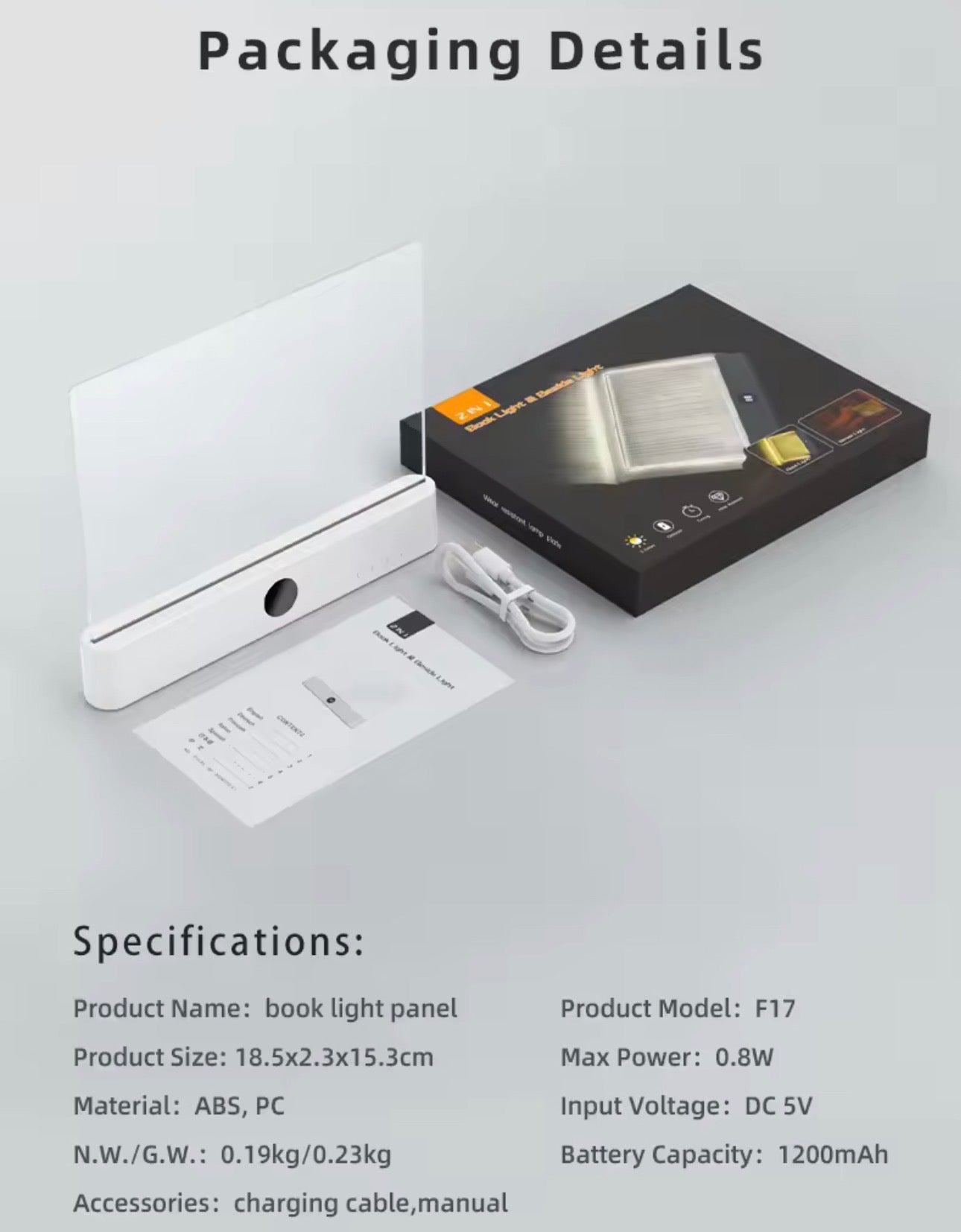 Rechargeable Full-Page 2 in 1 LED Acrylic Panel Reading Book Light – 3 Color Mode