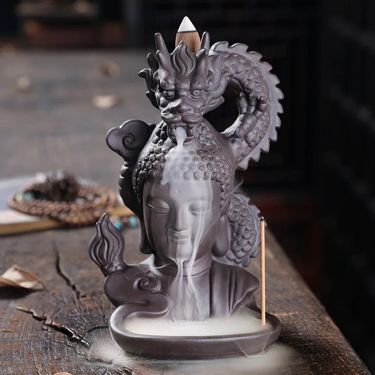 Buddha & Dragon Incense Holder + 10 Free Back-Flow Incense