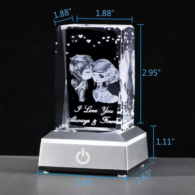 K9 Glass Crystal 3D Laser Engraved Cute Couple (I Love You Always & Forever)