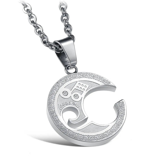 Stainless Steel Couples Music Note Distance Puzzle Necklace