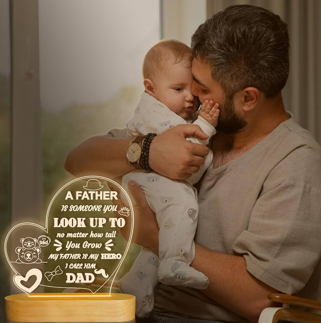 Father’s Love 3D Acrylic Night Lamp With Wooden Base