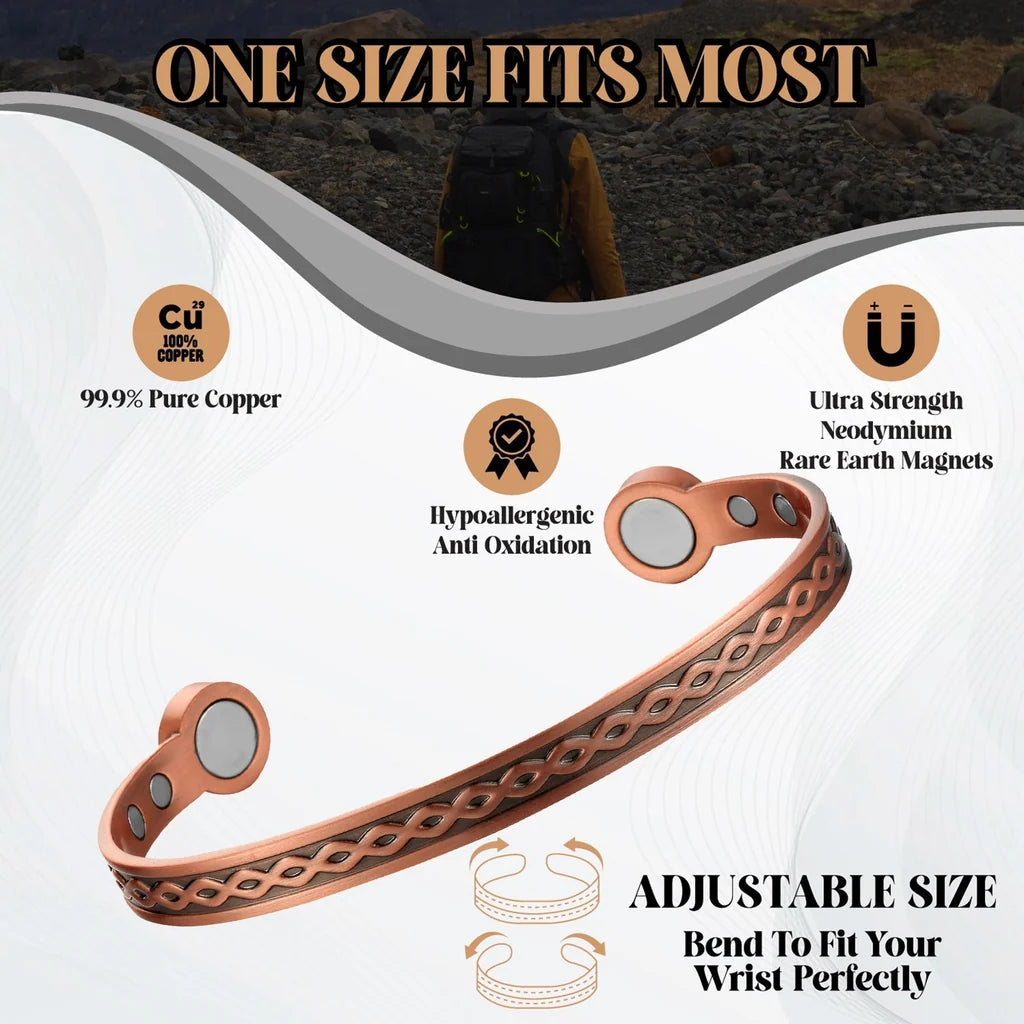 Adjustable Ultra Strength Pure Copper Magnetic Bracelet (99.99% Copper) Interwoven Loop Design