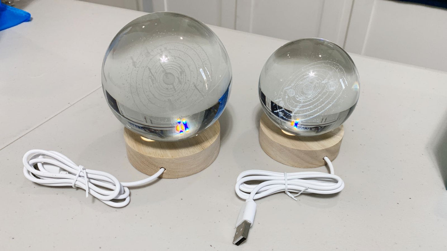 3D Laser Engraved Glass Crystal Ball Lamp Universe Astronomy Decor (Solar System)