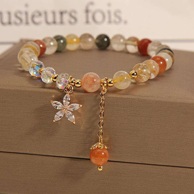 Multicolored Rutilated Quartz Auspiciousness Zircon Flower Bracelet (6mm)