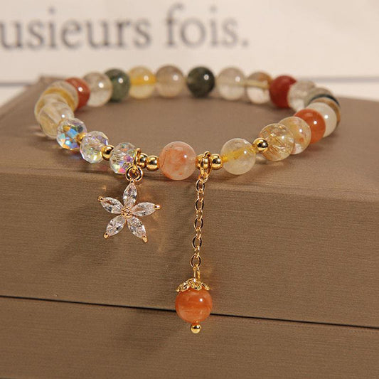 Multicolored Rutilated Quartz Auspiciousness Zircon Flower Bracelet (6mm)
