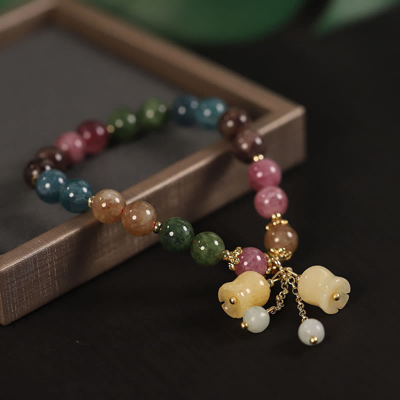Natural Tourmaline Flower Bead Charm Bracelet (8MM)