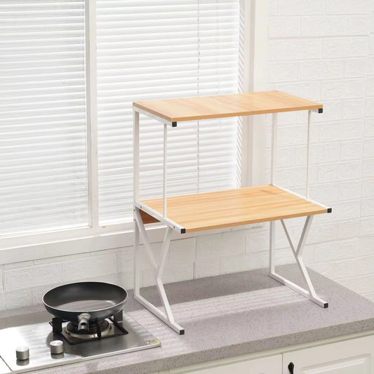 Multi Function 2-Tier Wood Top Metal Frame Shelf Organizer