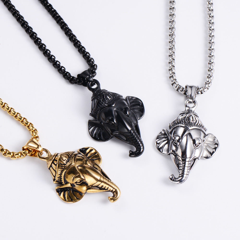 Stainless Steel Elephant Lord Ganesh Lucky Symbol Hindu Necklace