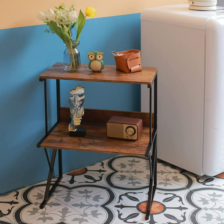 Multi Function 2-Tier Wood Top Metal Frame Shelf Organizer