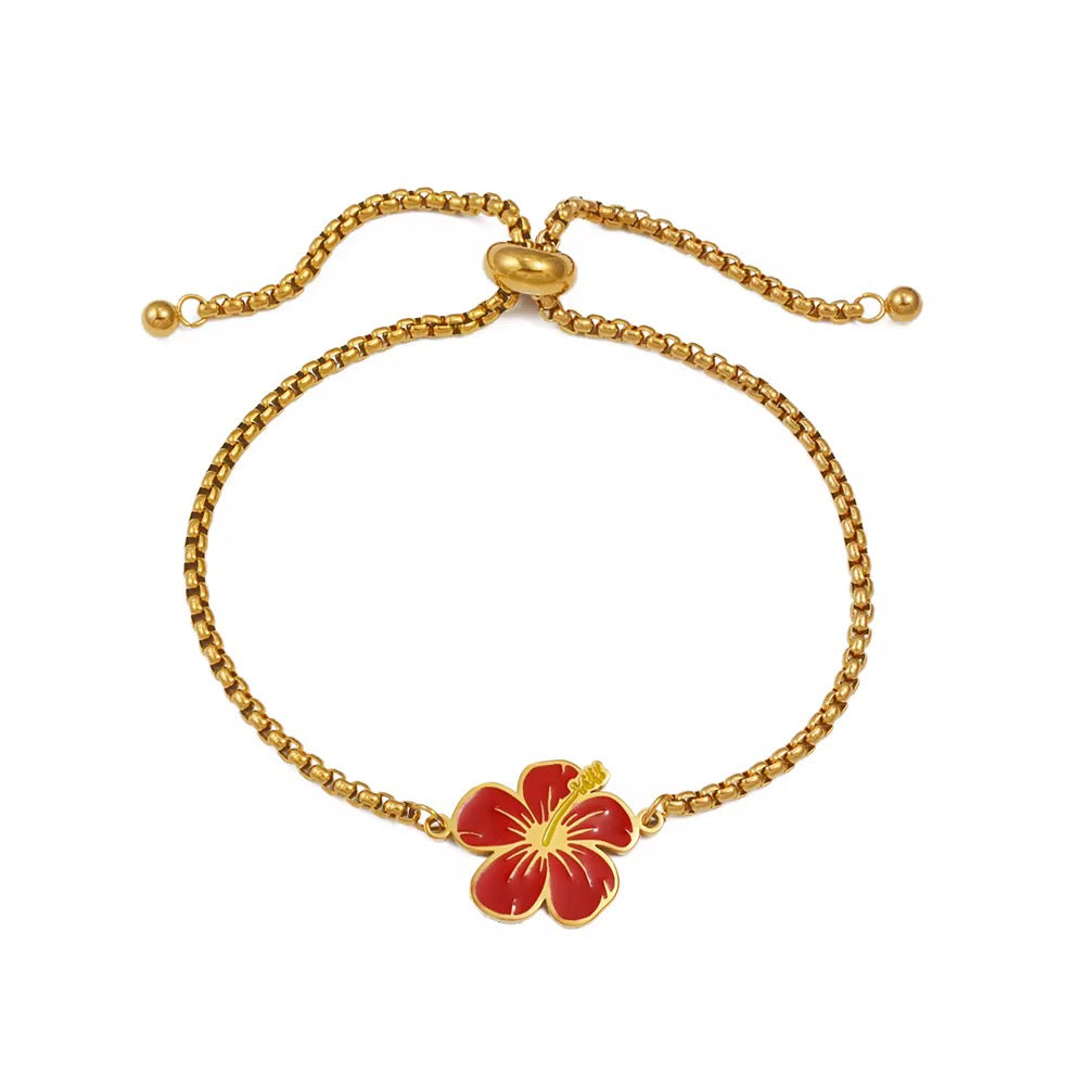 Stainless Steel Hibiscus Adjustable Bracelets