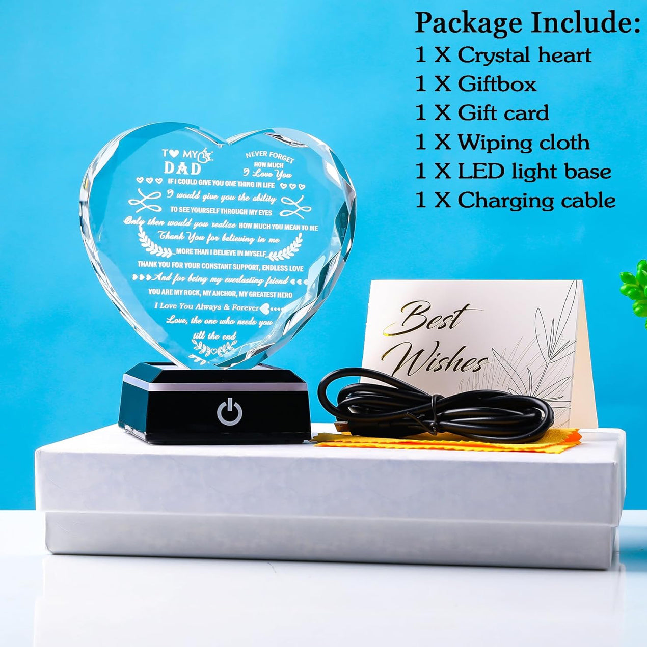 Father’s Love 3D K9 Glass Crystal 3D Laser Engraved Lamp