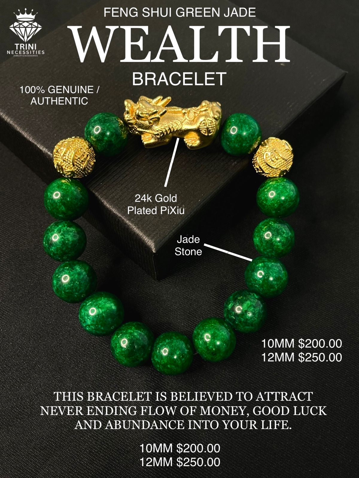 Feng Shui PiXiu Jade Wealth Bracelet (24K Gold Plated