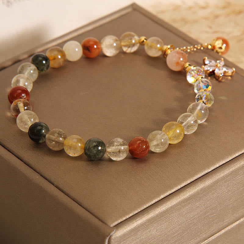 Multicolored Rutilated Quartz Auspiciousness Zircon Flower Bracelet (6mm)