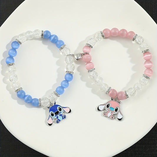 Disney Stitch & Angel Cat Eye Quartz Distance Magnetic Heart Bracelets