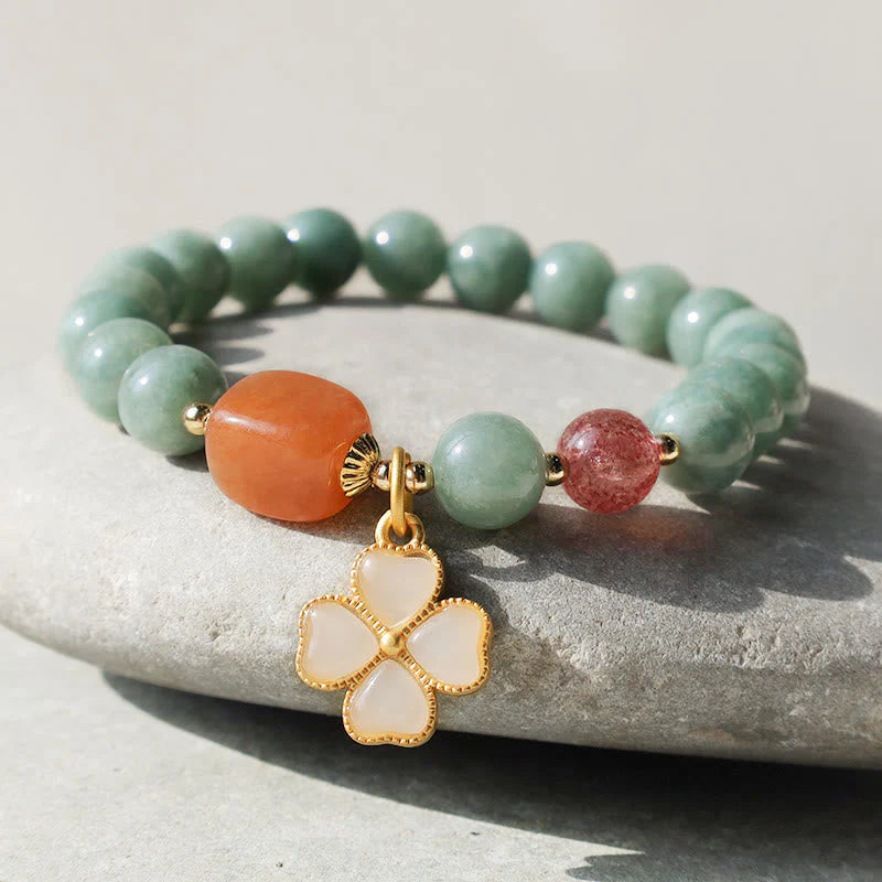 Jade Four Leaf Clover Prosperity Charm Bracelet (8mm)