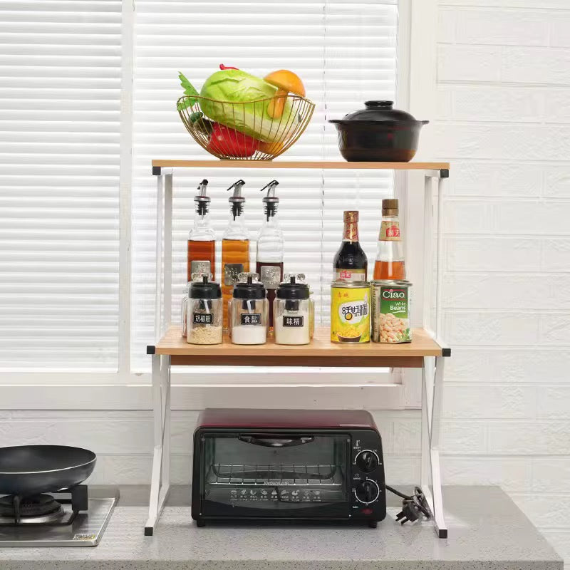 Multi Function 2-Tier Wood Top Metal Frame Shelf Organizer