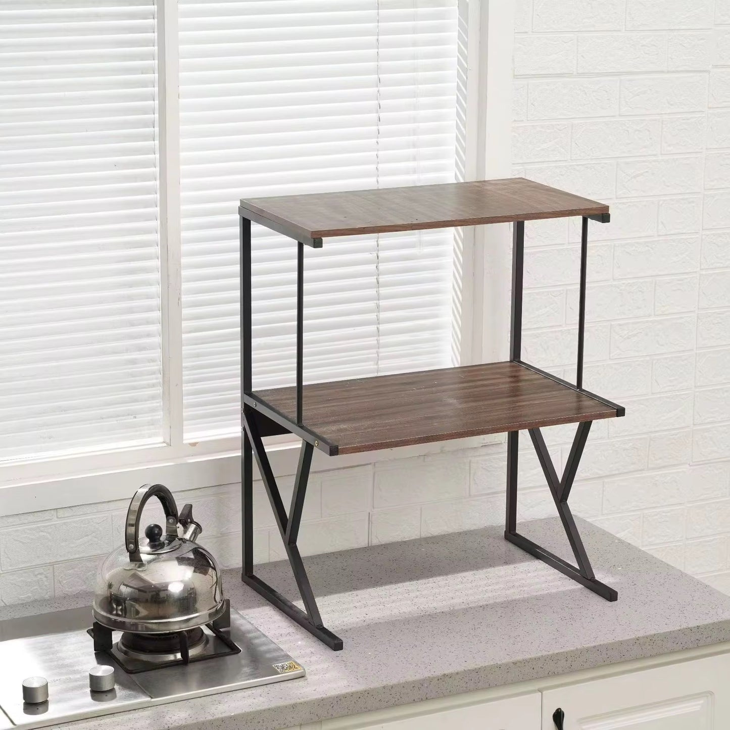 Multi Function 2-Tier Wood Top Metal Frame Shelf Organizer