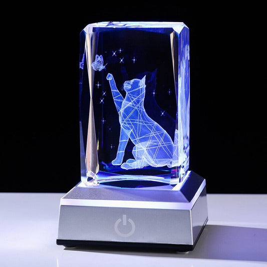K9 Glass Crystal 3D Laser Engraved Cat Lamp