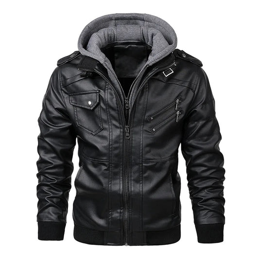 High Quality Menโs Biker Leather Jackets (Attachable Hoodie)