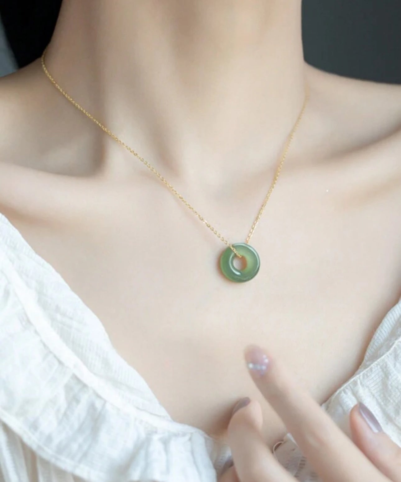 Dainty Mini Jade Donut S.Steel Necklace