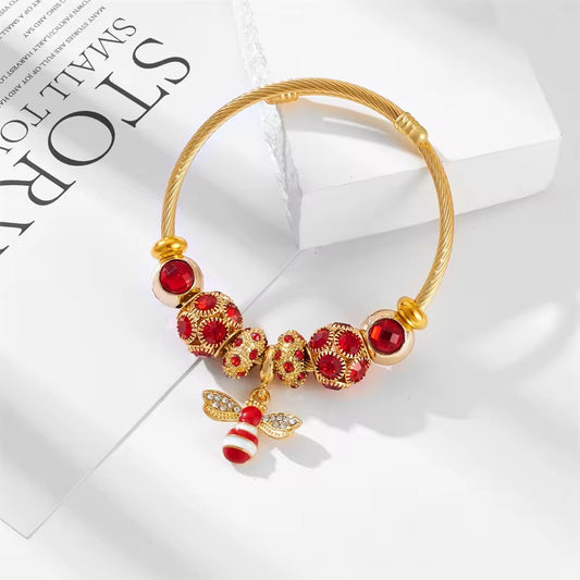 Stainless Steel Red Zircon Charm Bracelets (Adjustable)