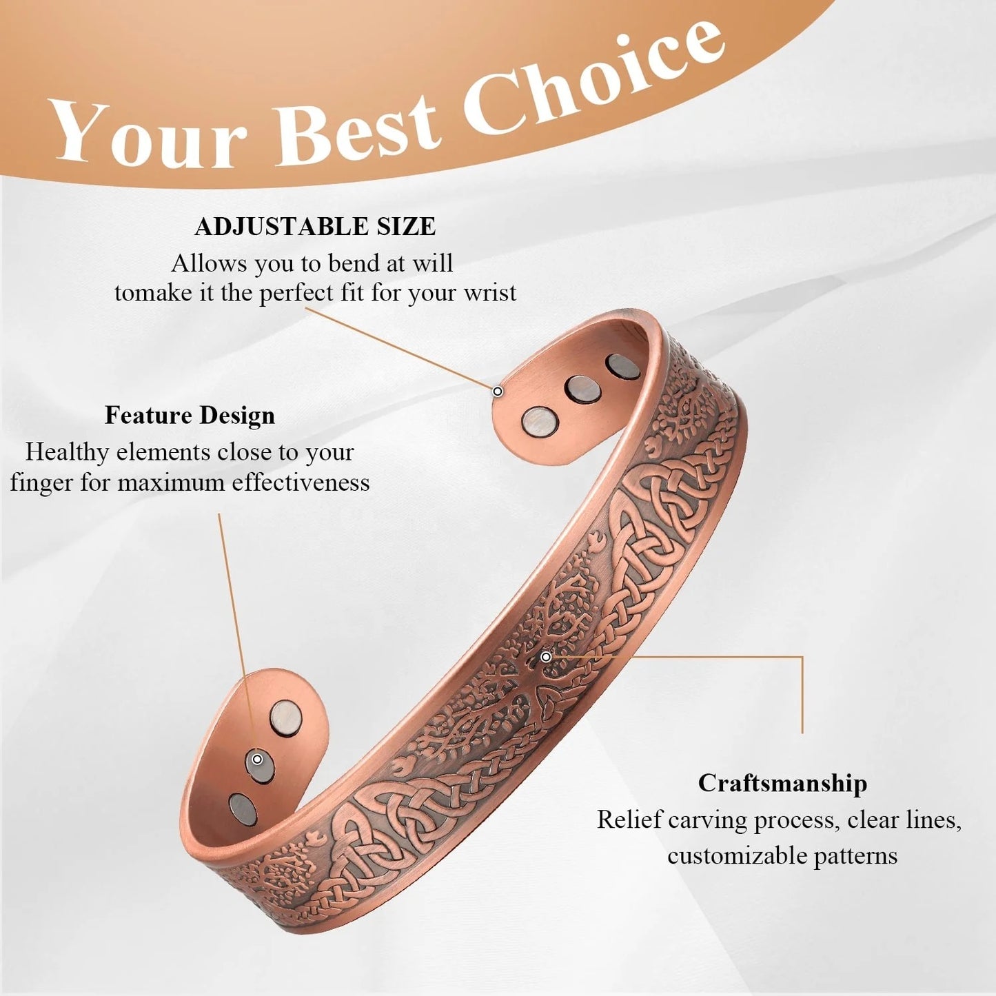 Ultra Strength Pure Copper Magnetic Bracelet (99.99% Copper)