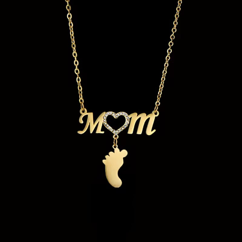 Customizable Stainless Steel MOM & Children Design Feet Engraving Necklace
