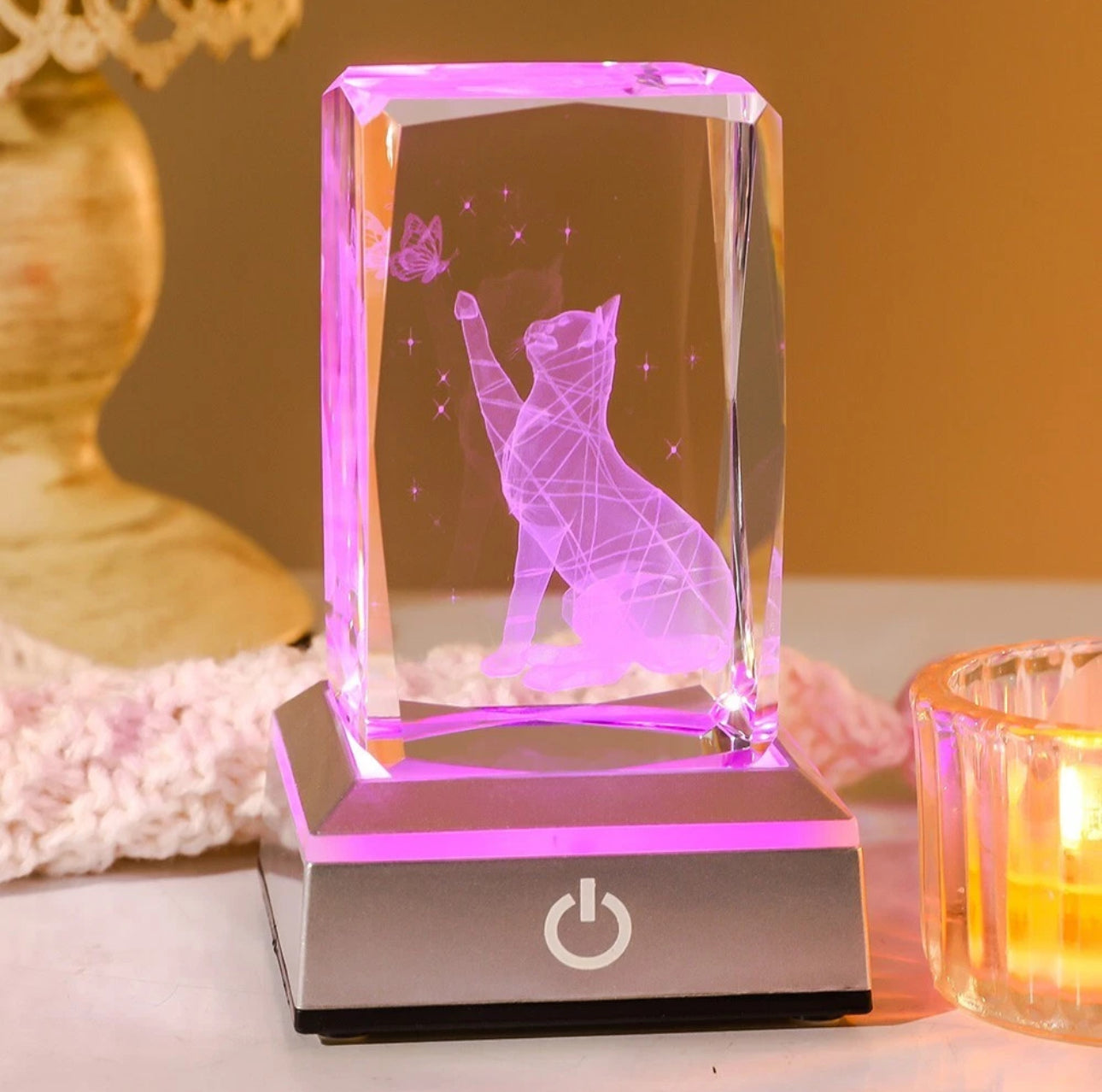 K9 Glass Crystal 3D Laser Engraved Cat Lamp