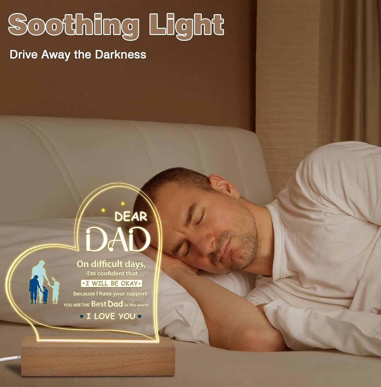 Father’s Love 3D Acrylic Night Lamp With Wooden Base