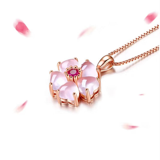Stainless Steel Rose Quartz Pink Zirconia Clover Necklace