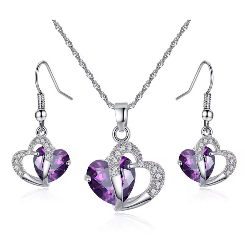 Purple Zirconia Stone Heart Set