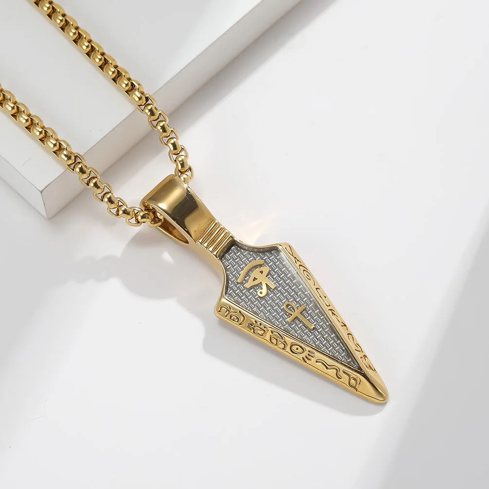Stainless Steel Egyptian Arrow Head Necklace with Eye of Horus