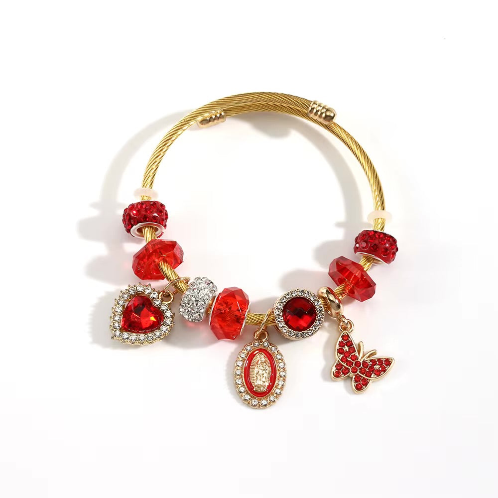 Stainless Steel Red Zircon Charm Bracelets (Adjustable)