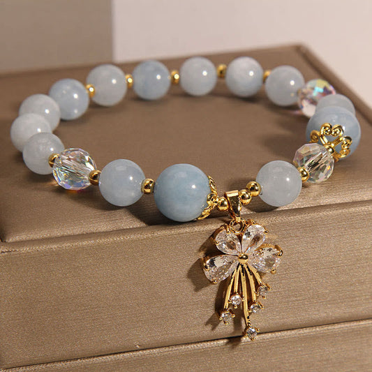 Aquamarine Crystal Healing Zircon Butterfly Charm Bracelet (8mm)