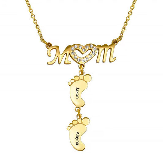 Customizable Stainless Steel MOM & Children Design Feet Engraving Necklace