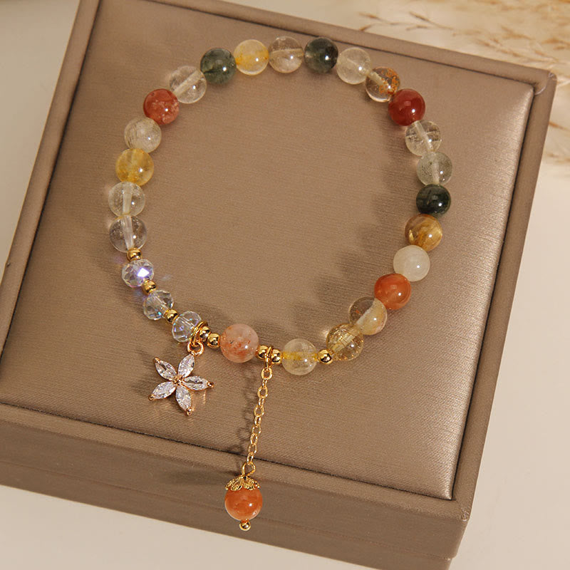 Multicolored Rutilated Quartz Auspiciousness Zircon Flower Bracelet (6mm)