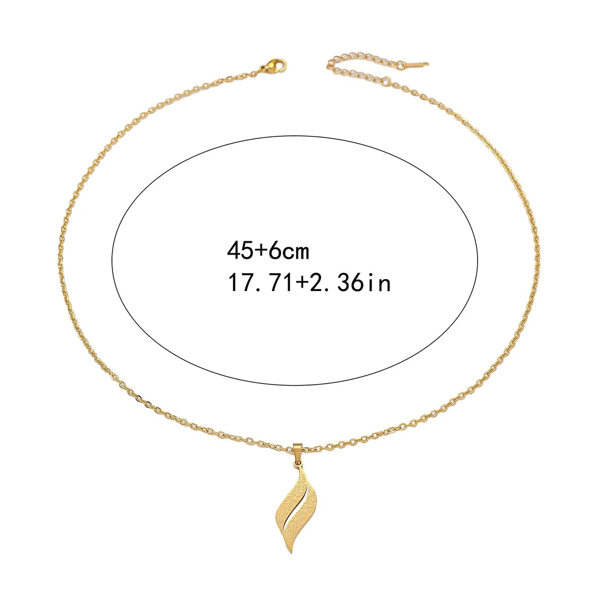 “With Hardship Comes Ease” Arabic Calligraphy Leaf Necklace