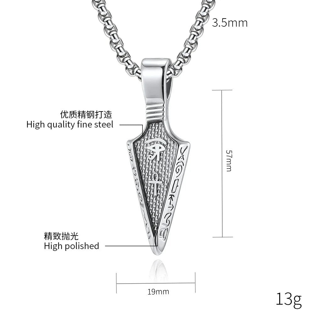 Stainless Steel Egyptian Arrow Head Necklace with Eye of Horus