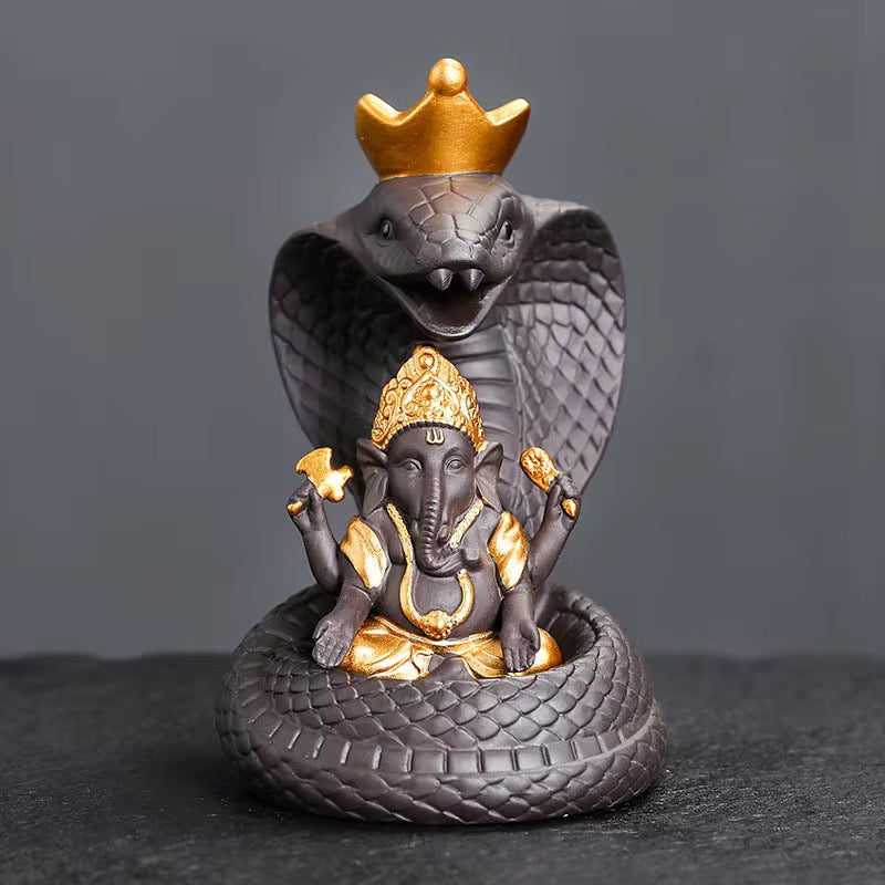 Lord Ganesh on Cobra Snake Back Flow Incense Holder