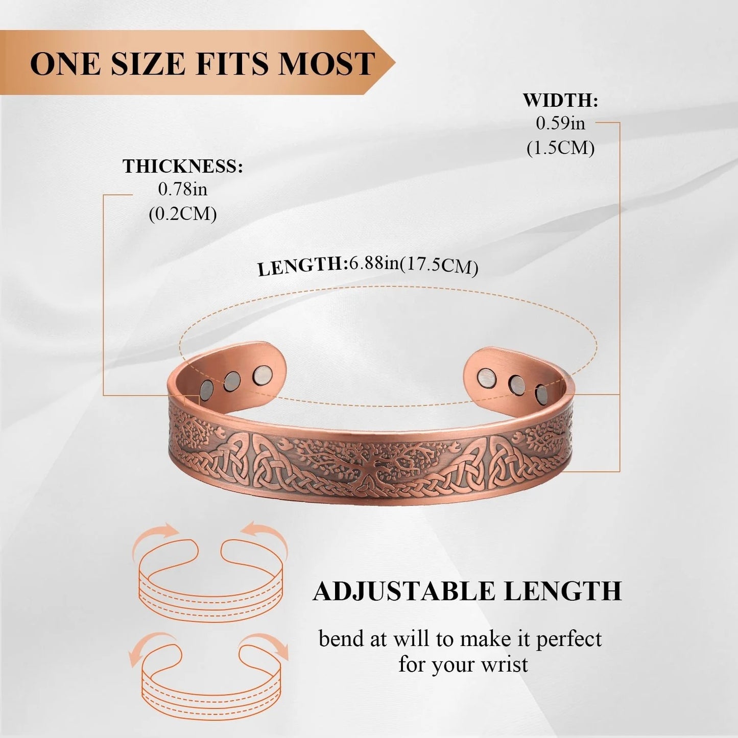 Ultra Strength Pure Copper Magnetic Bracelet (99.99% Copper)